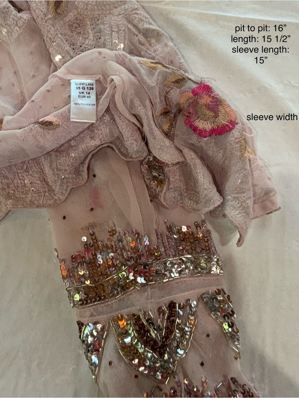 Embellished White Pink Gold Sequin Top Jacket As New Vintage style - Picture 5 of 5